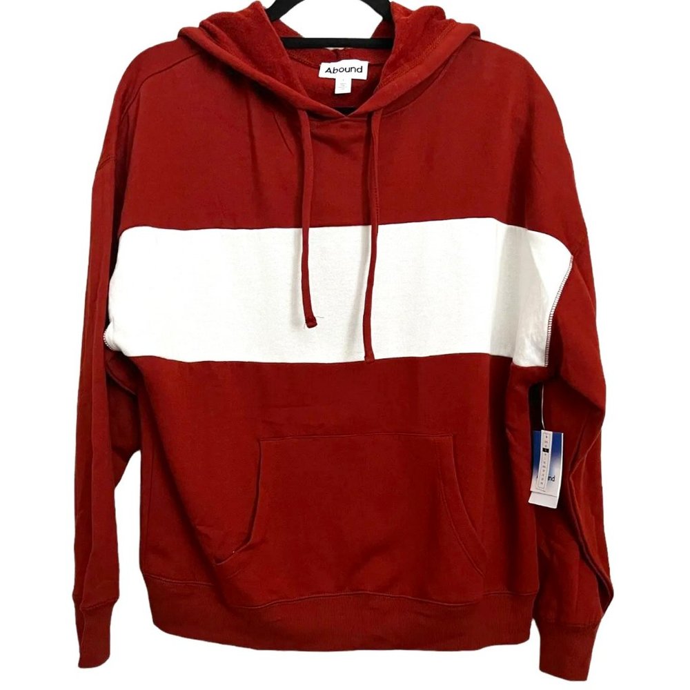 NWT ABOUND Color Block Hoodie Pullover Sweatshirt Red Fire 2X